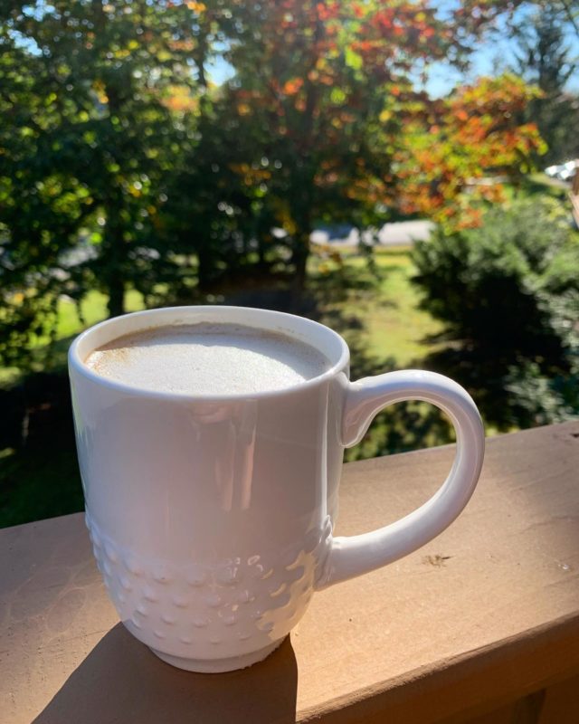 Hello #firstdayoffall. 😍🍂 This was the view from the Catskills last weekend where I stayed in Hunter, NY. I was so excited to see the leaves starting to change colors up there already. I brought my Nespresso with us to our Airbnb and made these oat milk lattes every morning. ☕️ So good! I can’t wait to make a pumpkin version of these this fall.