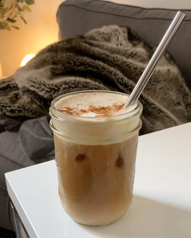 Iced oat milk latte with my @nespressousa. Used a @rosso.cafe caramel capsule. 🤤 Do you have a Nespresso? What capsules do you use? I’m super curious to try a bunch of different kinds now that I have a machine. ☕️